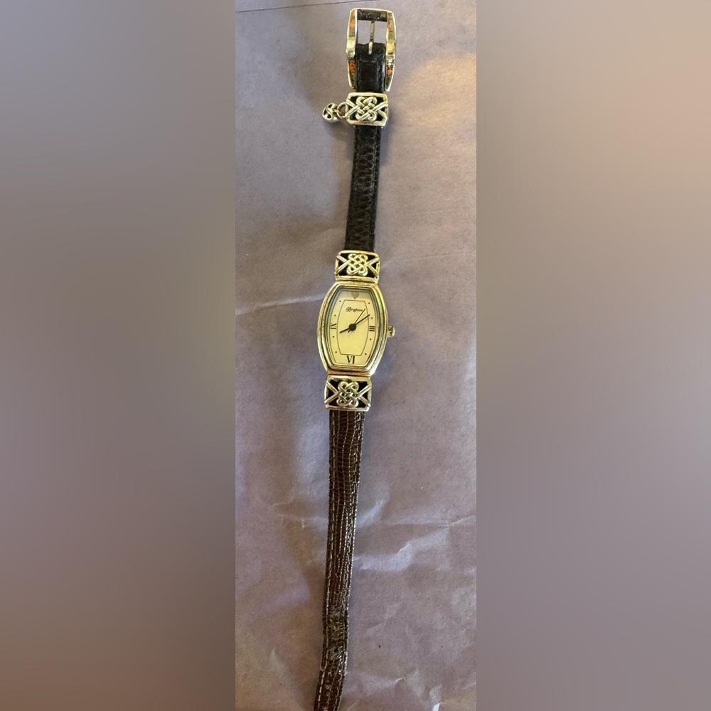 Brighton Silver Tone Watch with Brown Leather Strap